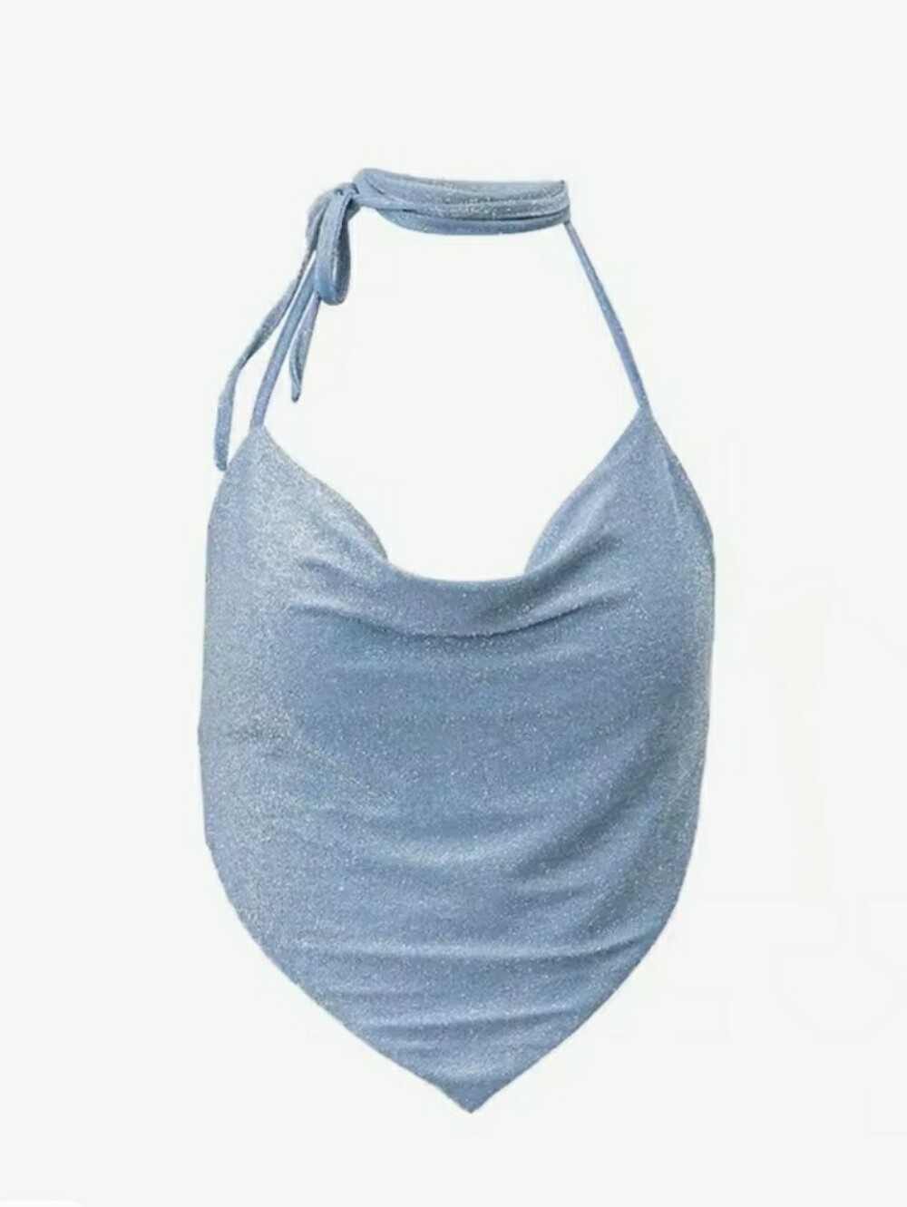 Sparkling Light Blue Halter Scarf Top Glitter Tanks Summer Outfit Trendy - Picture 5 of 5